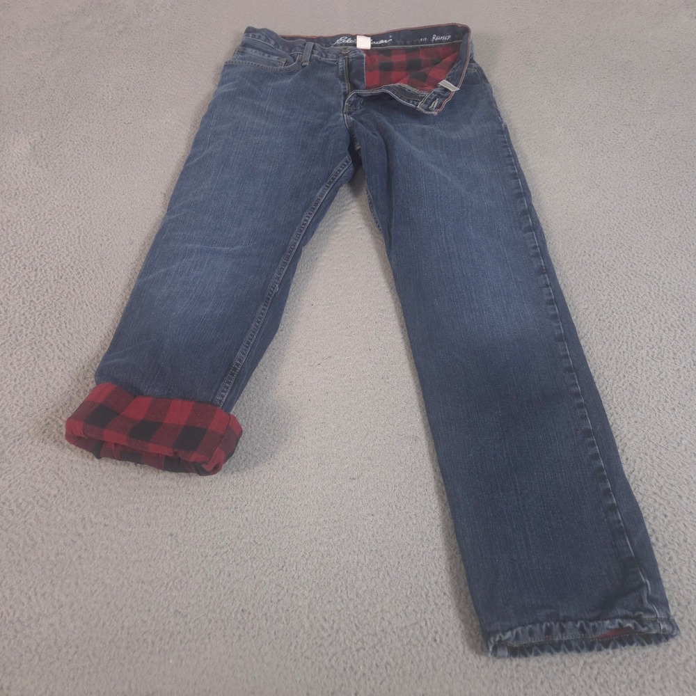 Eddie‎ Bauer Jeans Mens 32x32 Blue Relaxed Fit Flannel Lined Cotton Straight Leg